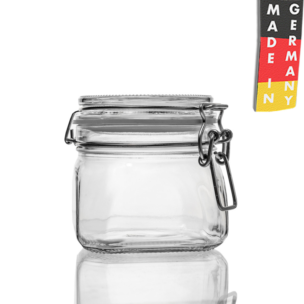 Drahtbügelglas-Vierkant 550 ml weißer Gummiring - GDRAH550W - 01 - Drahtbügelgläser - Flaschenbauer