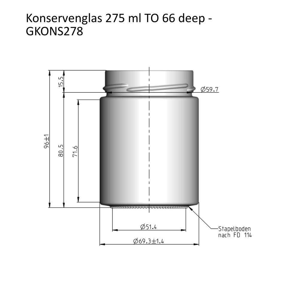Konservenglas 275 ml TO 66 Deep - technische Zeichnung - Konservengläser - Flaschenbauer