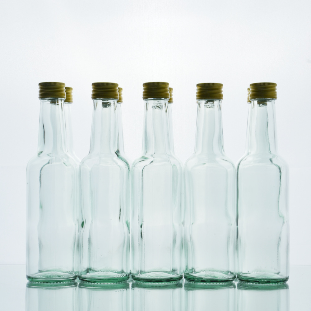 10 x Gradhalsflasche 250 ml ml inkl, 28 mm Verschraubung GOLD und Etiketten - BUNDSGRAD001 - 02 - Flaschenbauer