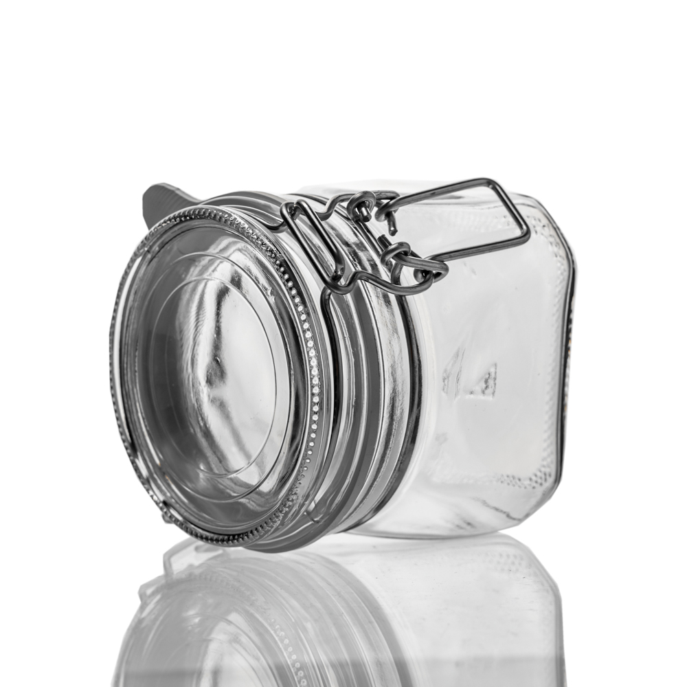 Drahtbügelglas-Vierkant 550 ml weißer Gummiring - GDRAH550W - 02 - Drahtbügelgläser - Flaschenbauer