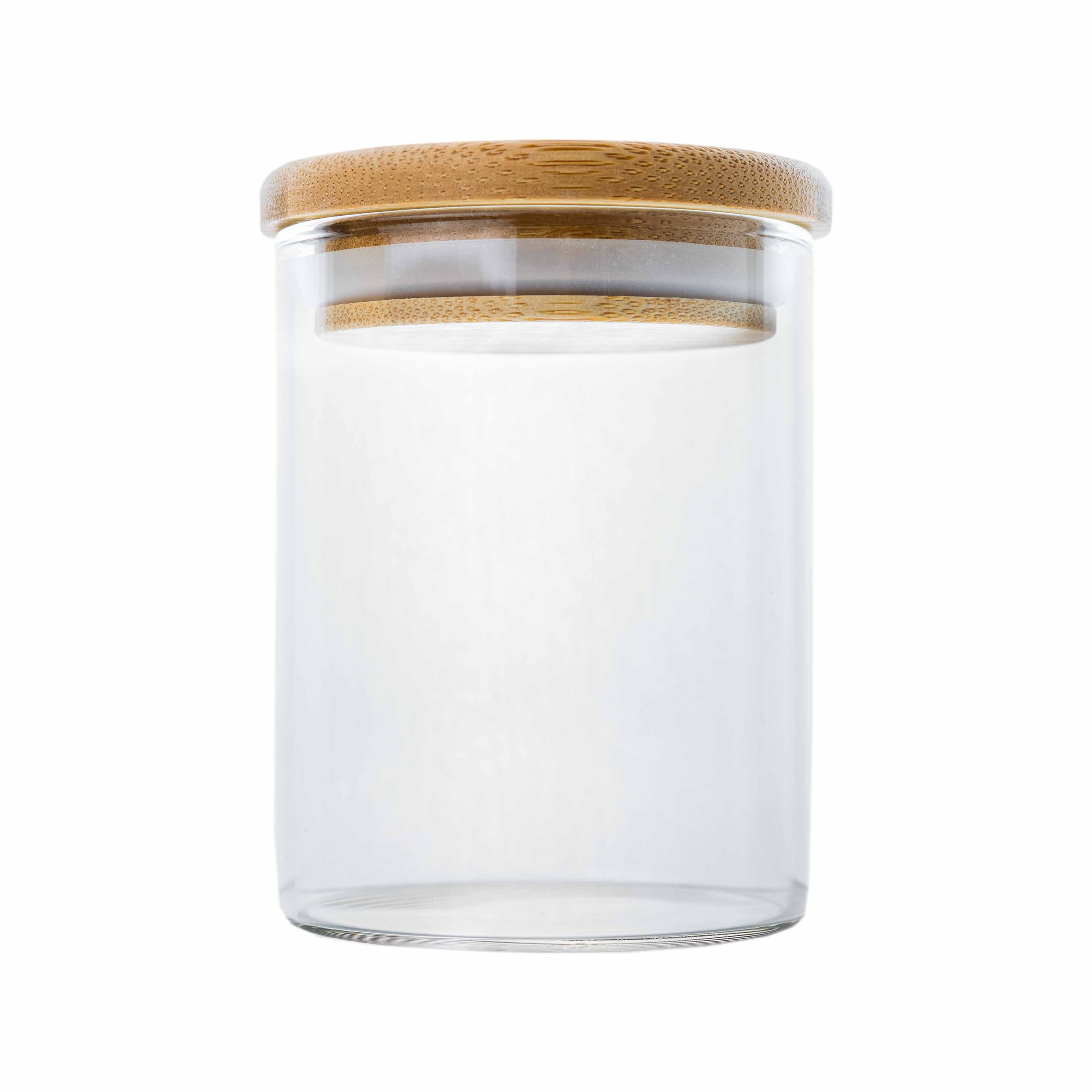 Borosilikatglas - Vorratsglas 250 ml mit Bambusdeckel - hohe Ausführung