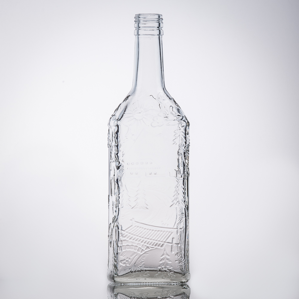 Kirschwasserflasche 500 ml 31,5 mm Deep-Schraub-Mündung - Schwarzwaldmotiv - SKIRS007 - 01 - Flaschenbauer