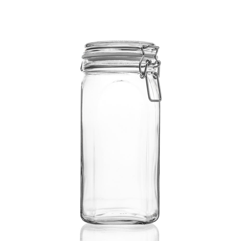 Drahtbügelglas 1550 ml - Vierkant mit weißem Gummiring - Drahtbügelgläser - Flaschenbauer - GDRAH1550W - 01