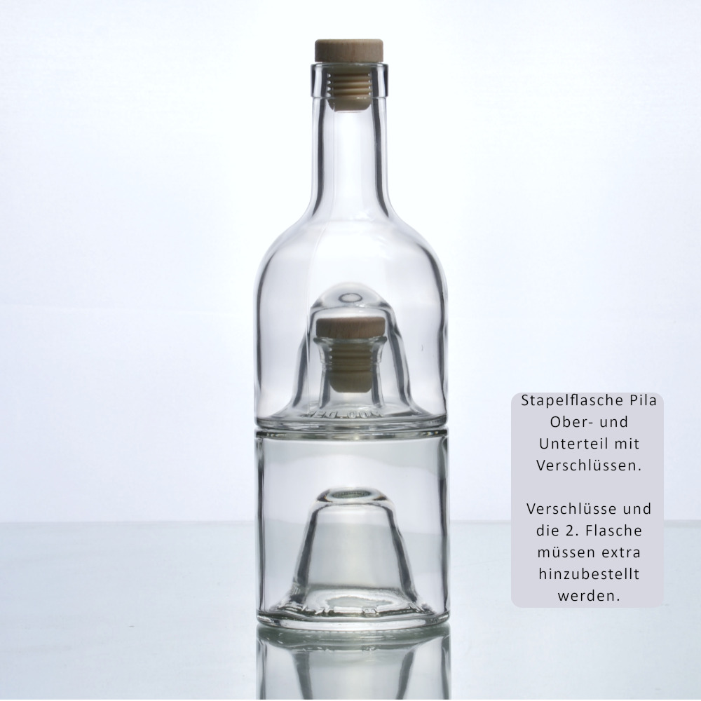 Stapelflasche Pila Ober- und Unterteil mit Verschlüssen - 01