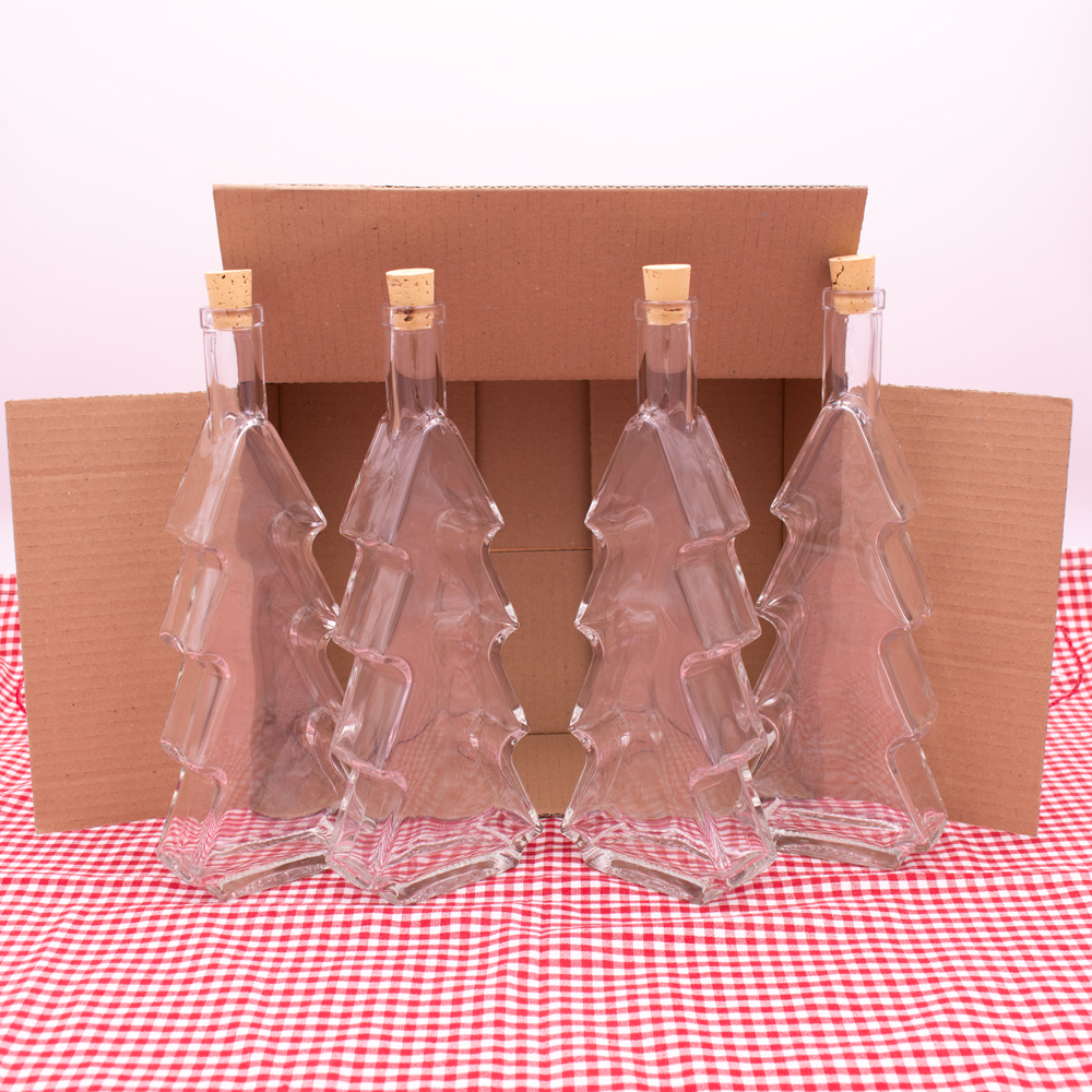 4 er Weihnachtsset - Flasche Tannenbaum 500 ml mit Korken - BUNDSTANN500-04 - 01 - Flaschenbauer