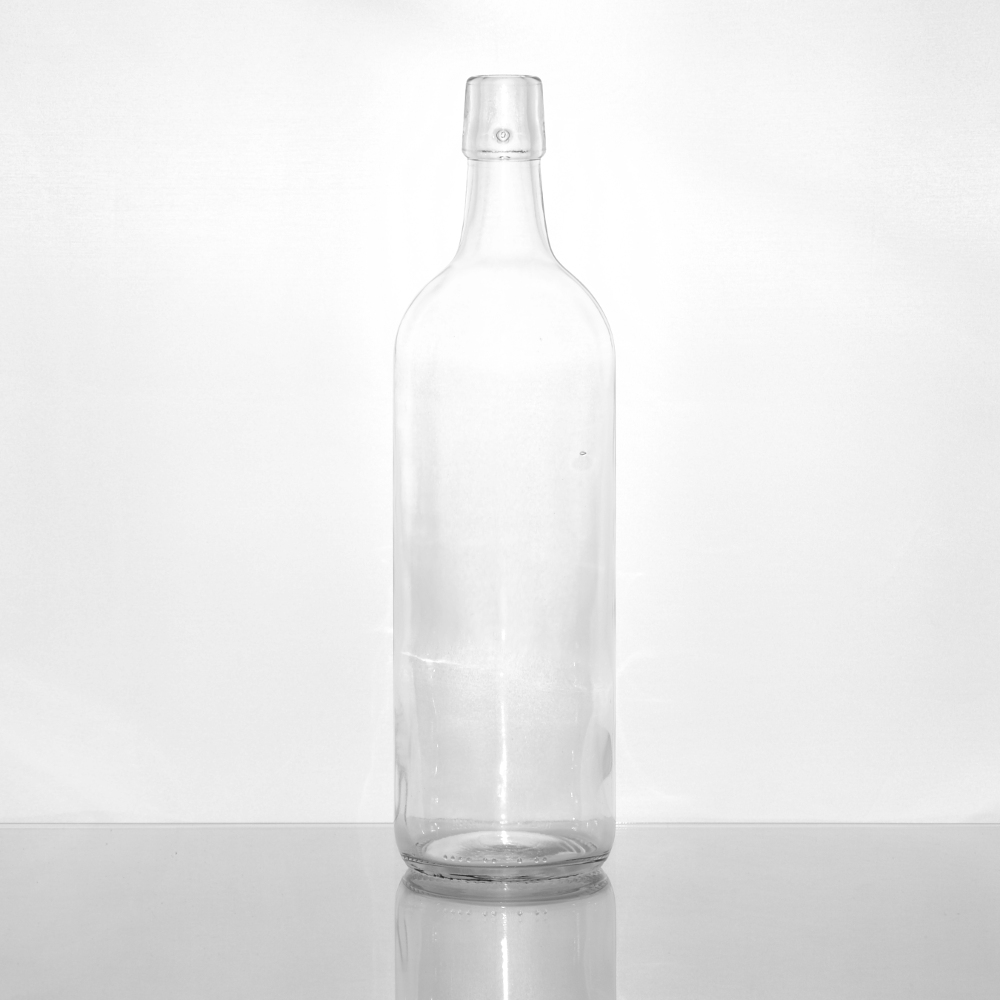 Kurzhalsflasche 1,0 l weiß Lochmdg.für Bügelverschluss - Flaschenbauer