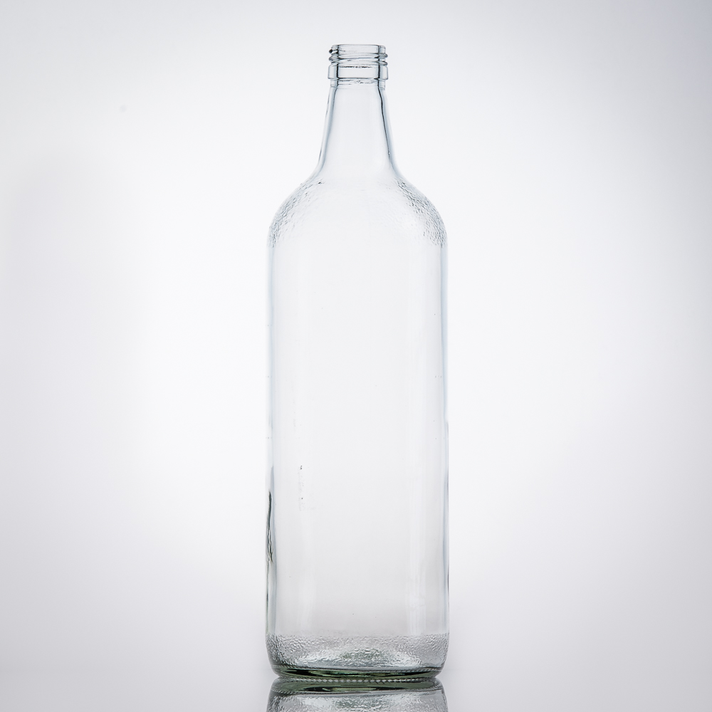 Kurzhalsflasche 1,0 l weiß PP 28 geeist - Spirituosenflaschen - Flaschenbauer